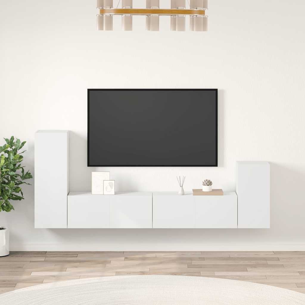 vidaXL 4-tlg. TV-Schrank-Set Weiß Holzwerkstoff