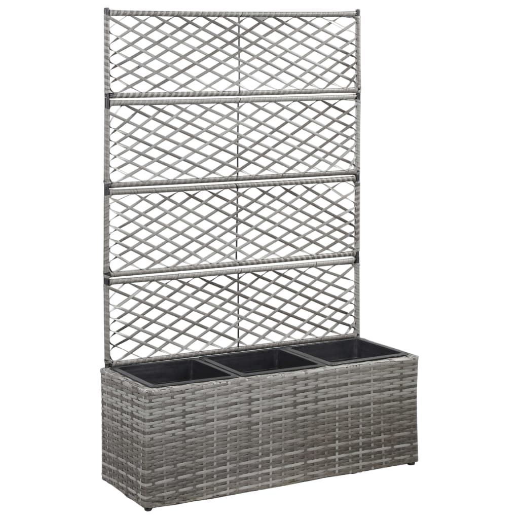vidaXL Hochbeet mit Rankgitter 3 Töpfe 83×30×130cm Poly Rattan Grau