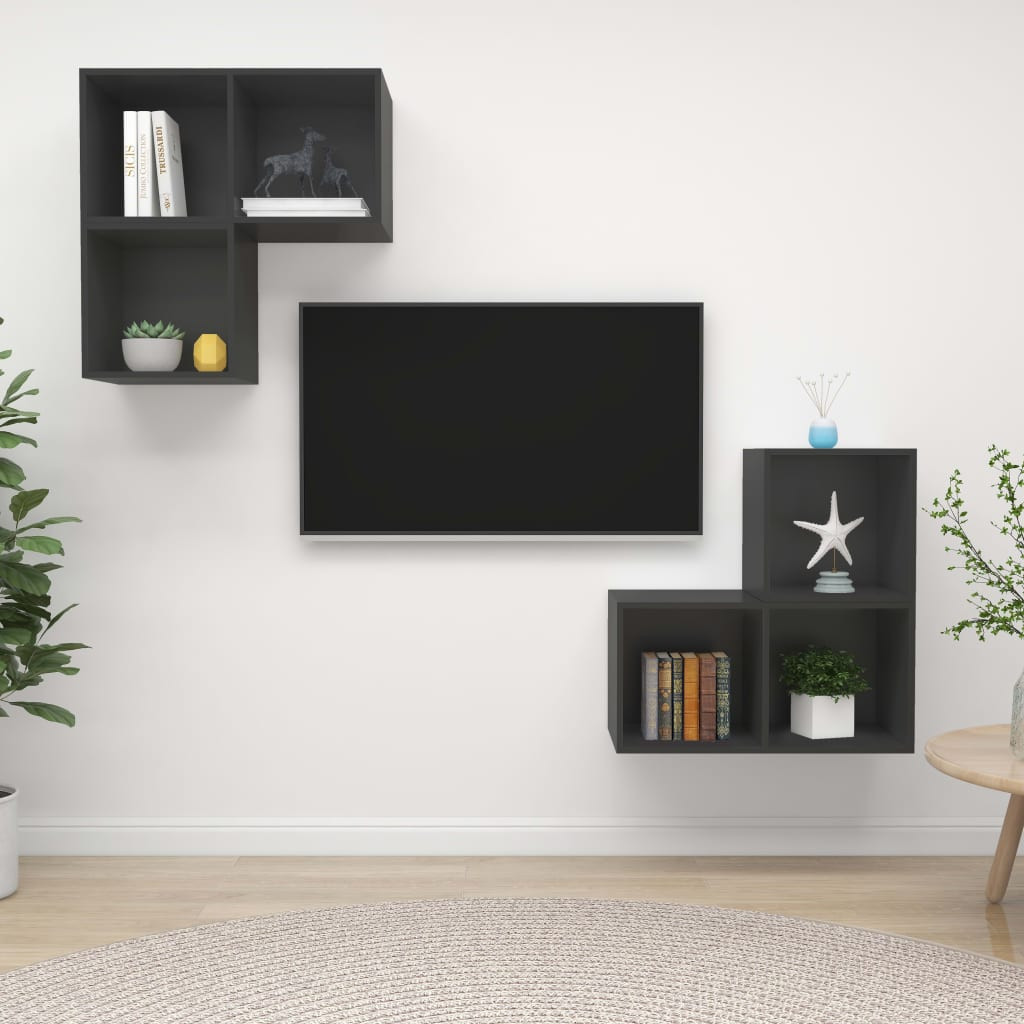 vidaXL 4-tlg. TV-Schrank-Set Grau Holzwerkstoff