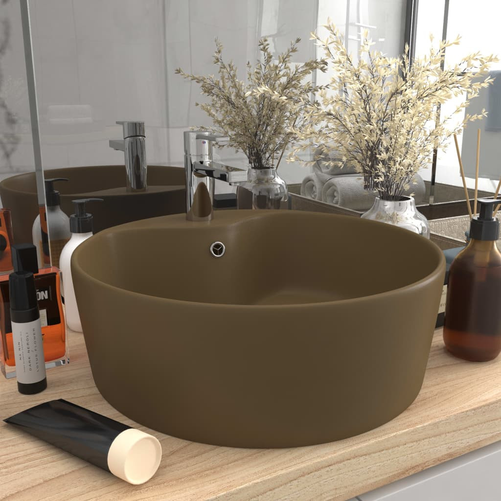 vidaXL Luxus-Waschbecken mit Überlauf Matt Creme 36x13 cm Keramik