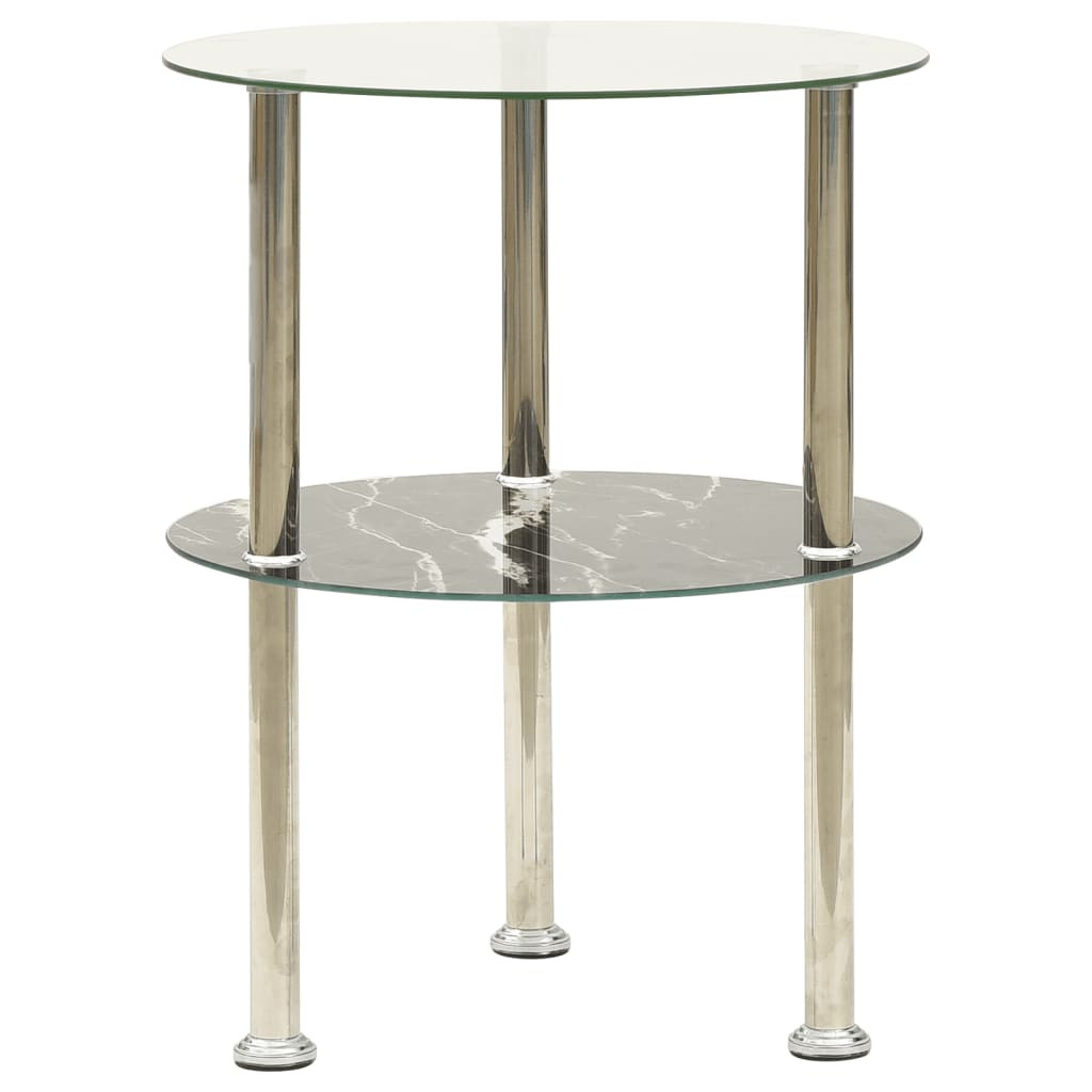 vidaXL Beistelltisch mit 2 Ablagen Transparent & Schwarz 38cm Hartglas