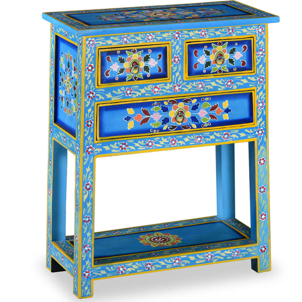 vidaXL Sideboard mit Schubladen Massivholz Mango Türkis Handbemalt