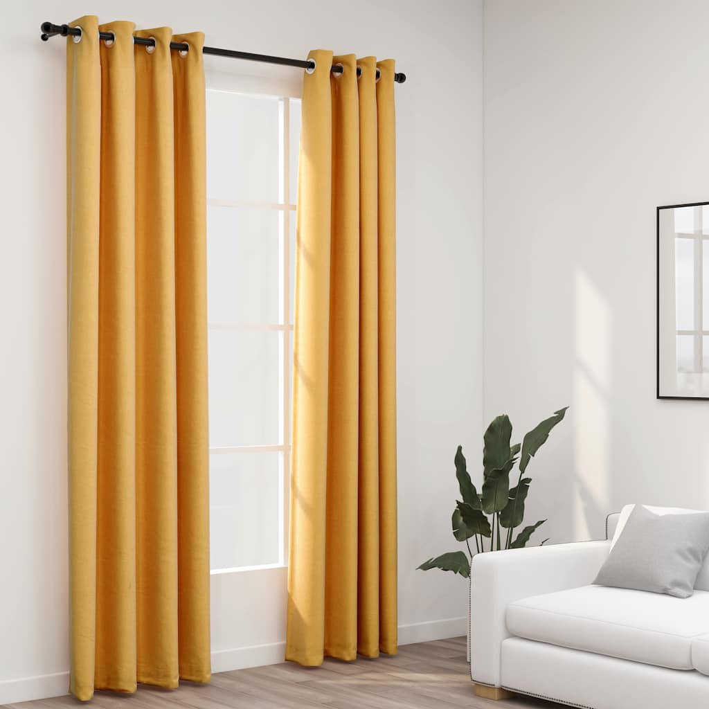vidaXL Verdunkelungsvorhänge Ösen Leinenoptik 2 Stk. Gelb 140x245 cm