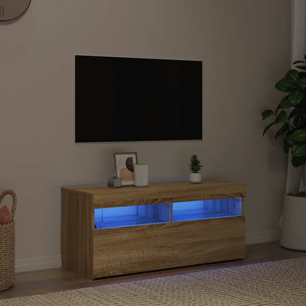 vidaXL TV-Schrank mit LED-Leuchten Sonoma-Eiche 90x35x40 cm