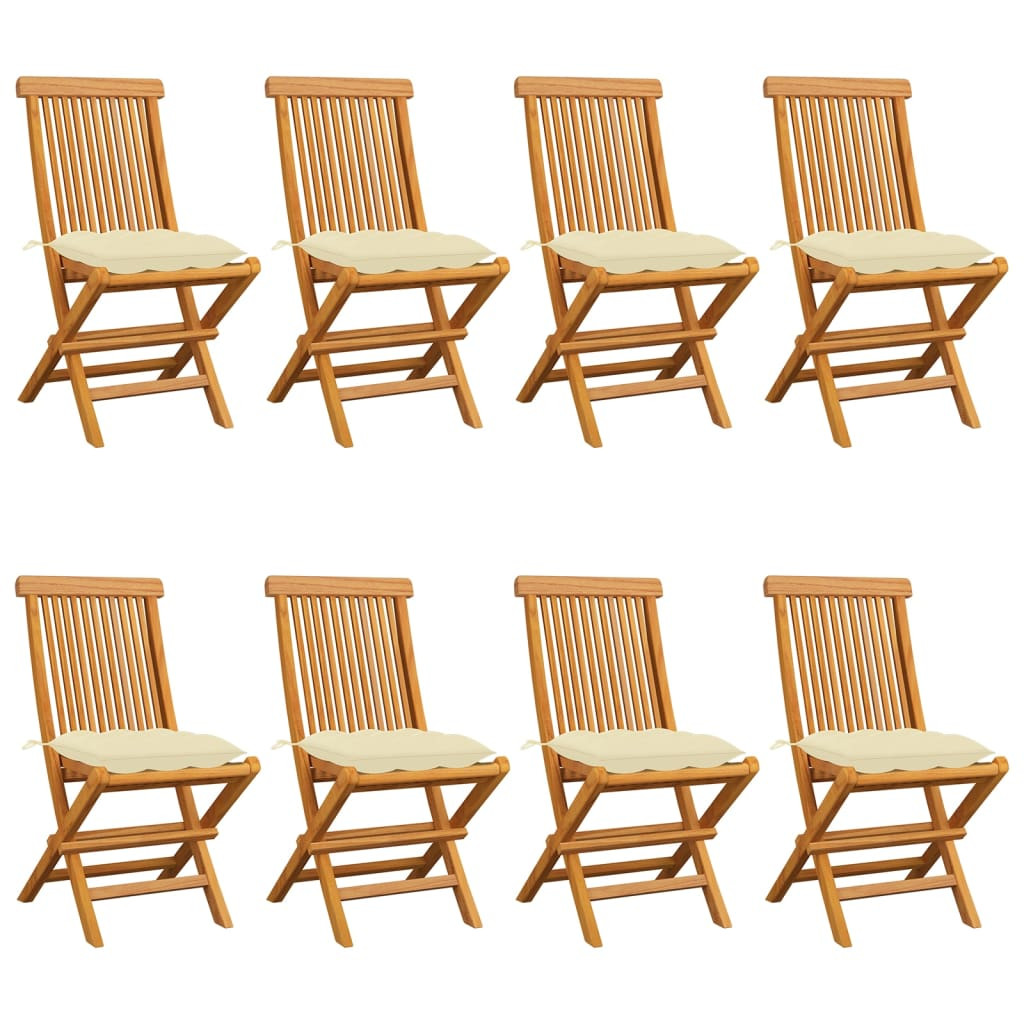vidaXL Gartenstühle mit Cremeweißen Kissen 8 Stk. Massivholz Teak