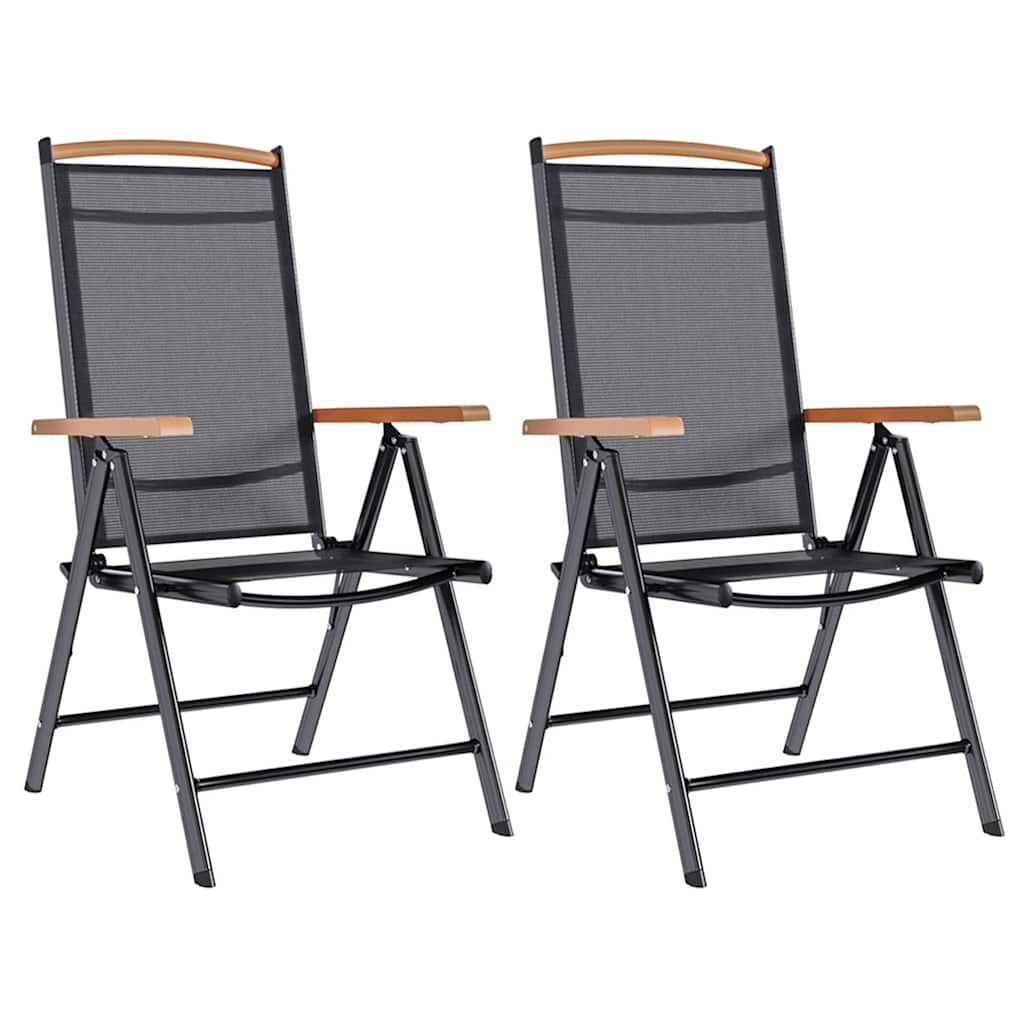 vidaXL Gartenstühle Klappbar 2 Stk. Aluminium und Textilene Schwarz