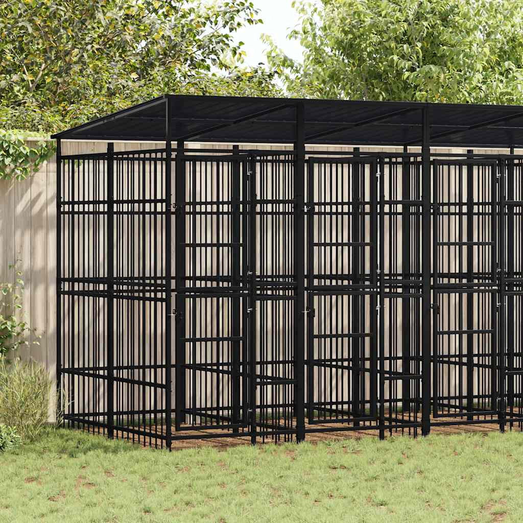vidaXL Outdoor-Hundezwinger mit Dach Stahl 9,22 m²