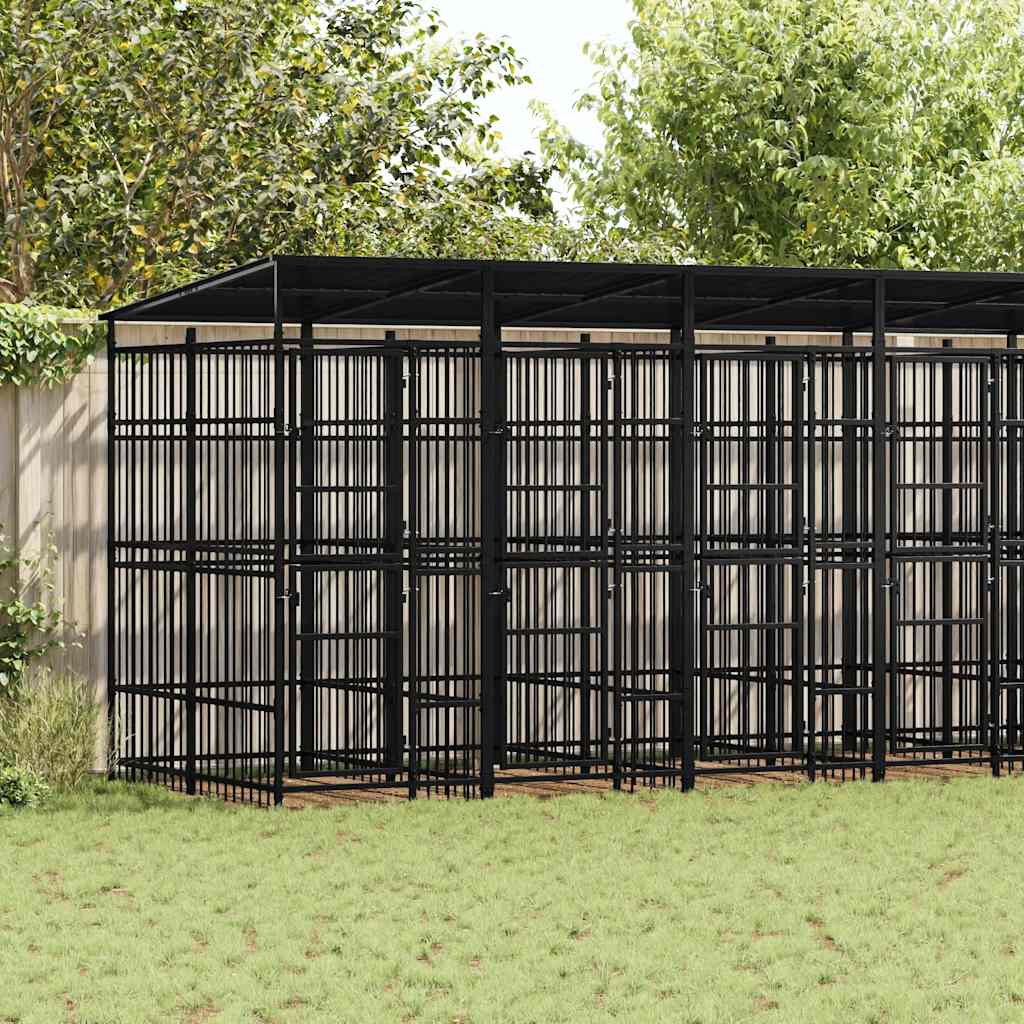 vidaXL Outdoor-Hundezwinger mit Dach Stahl 12,9 m²