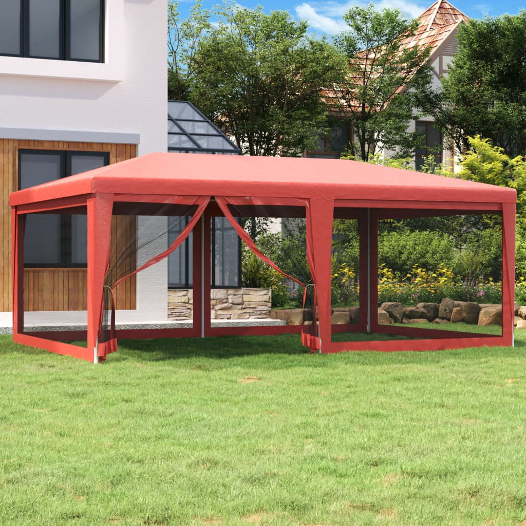 vidaXL Partyzelt mit 6 Mesh-Seitenwänden Rot 6x4 m HDPE