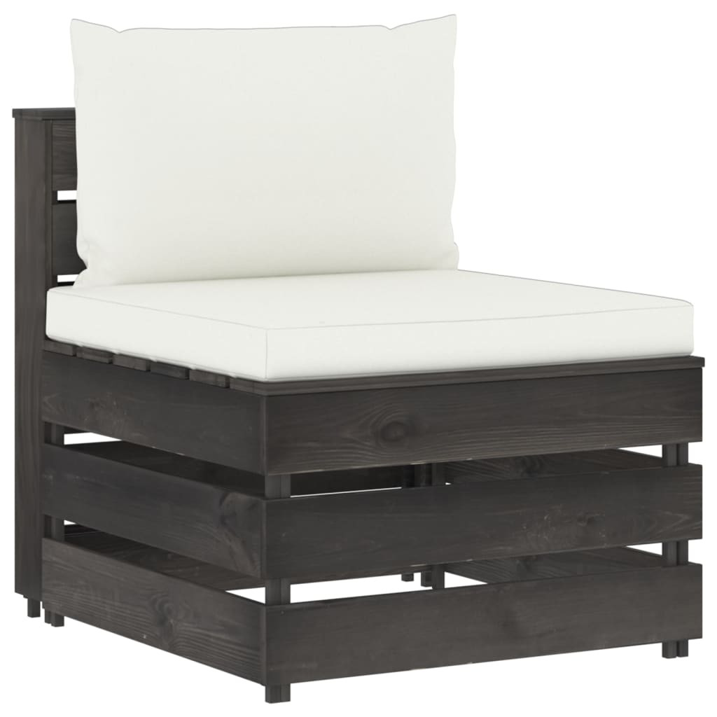 vidaXL Modulares Mittelsofa mit Kissen Grau Imprägniertes Holz