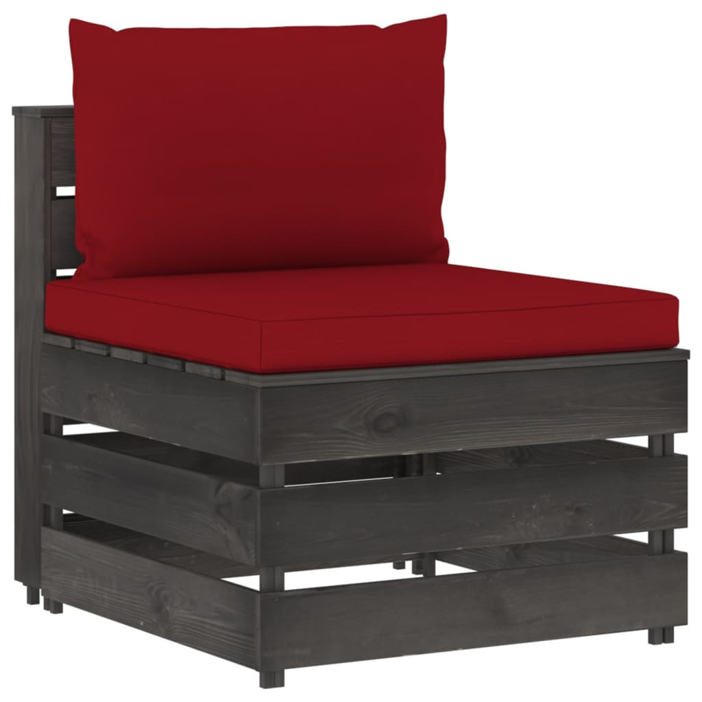 vidaXL Modulares Mittelsofa mit Kissen Grau Imprägniertes Holz