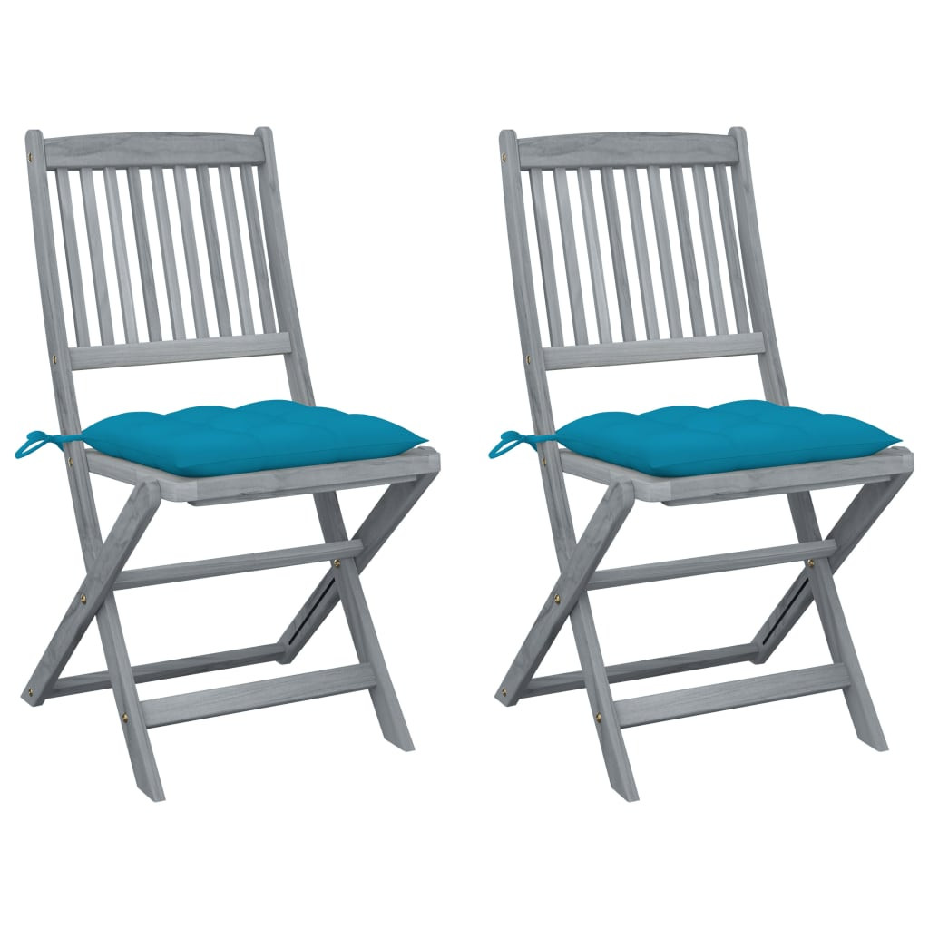 vidaXL Klappbare Gartenstühle 2 Stk. mit Kissen Massivholz Akazie