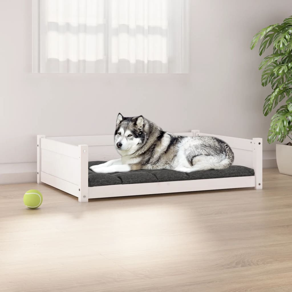 vidaXL Hundebett Weiß 105,5x75,5x28 cm Massivholz Kiefer