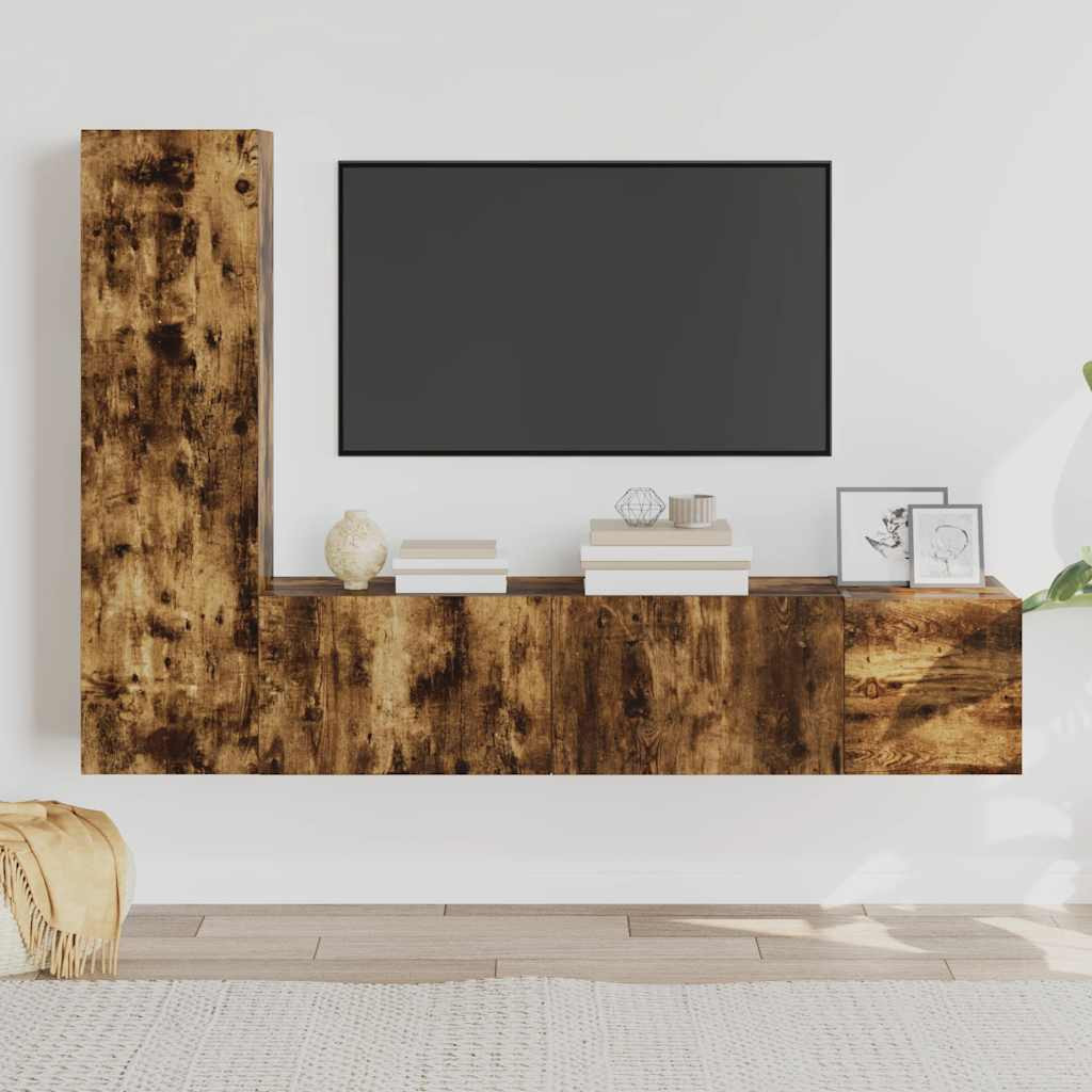 vidaXL 3-tlg. TV-Schrank-Set Räuchereiche Holzwerkstoff