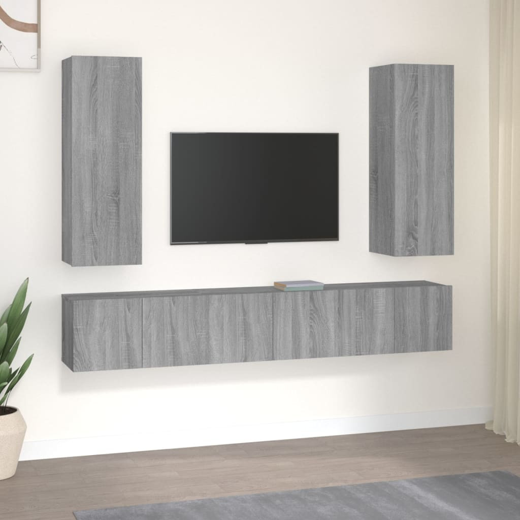 vidaXL 5-tlg. TV-Schrank-Set Grau Sonoma Holzwerkstoff
