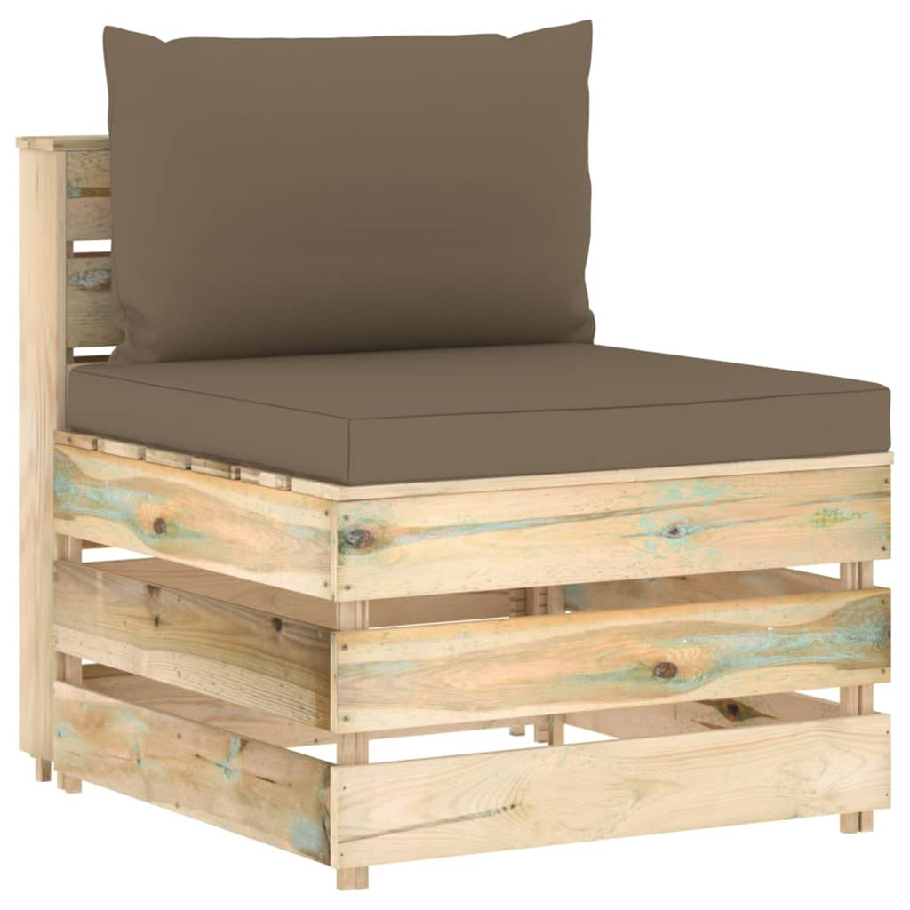 vidaXL Modulares Mittelsofa mit Kissen Grün Imprägniertes Holz