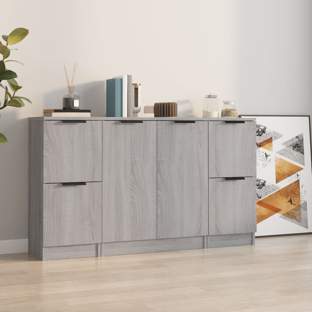 vidaXL Sideboards 3 Stk. Grau Sonoma Holzwerkstoff
