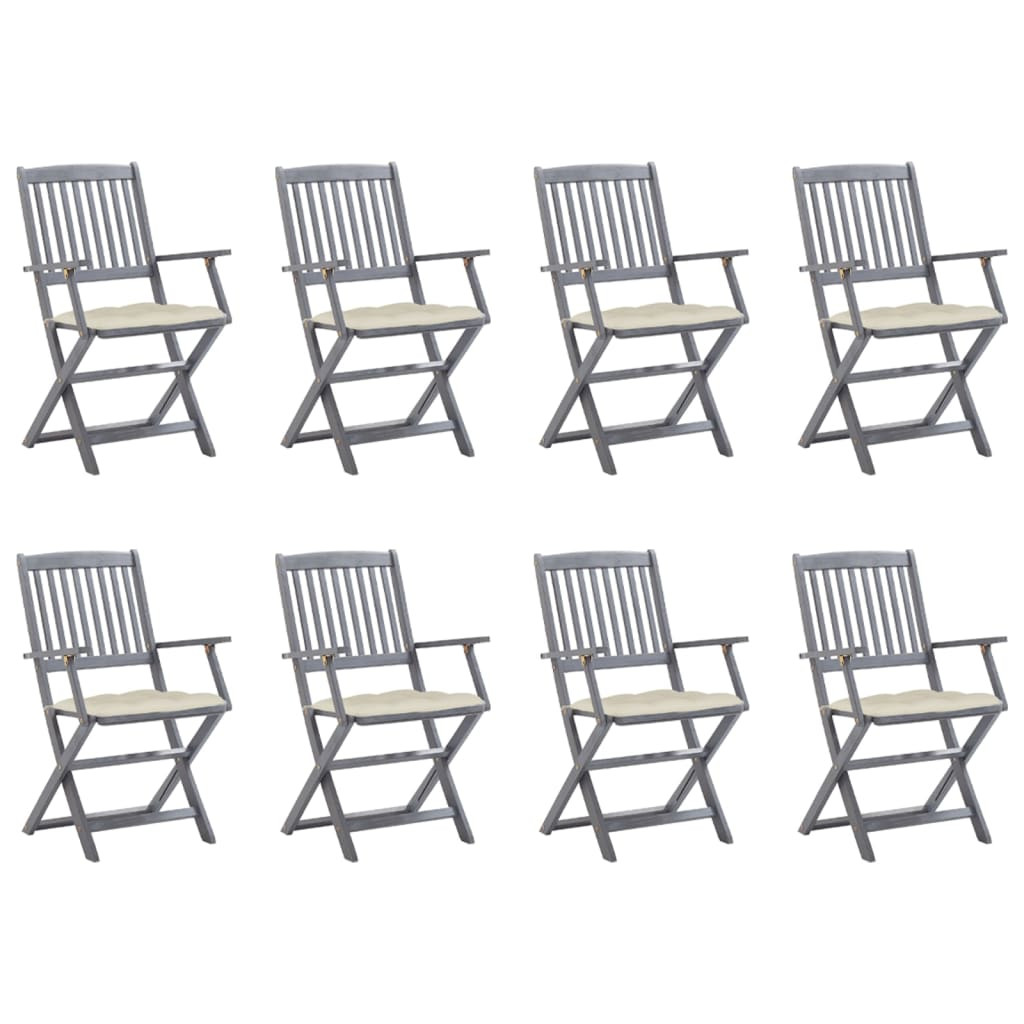 vidaXL Klappbare Gartenstühle 8 Stk. mit Kissen Massivholz Akazie
