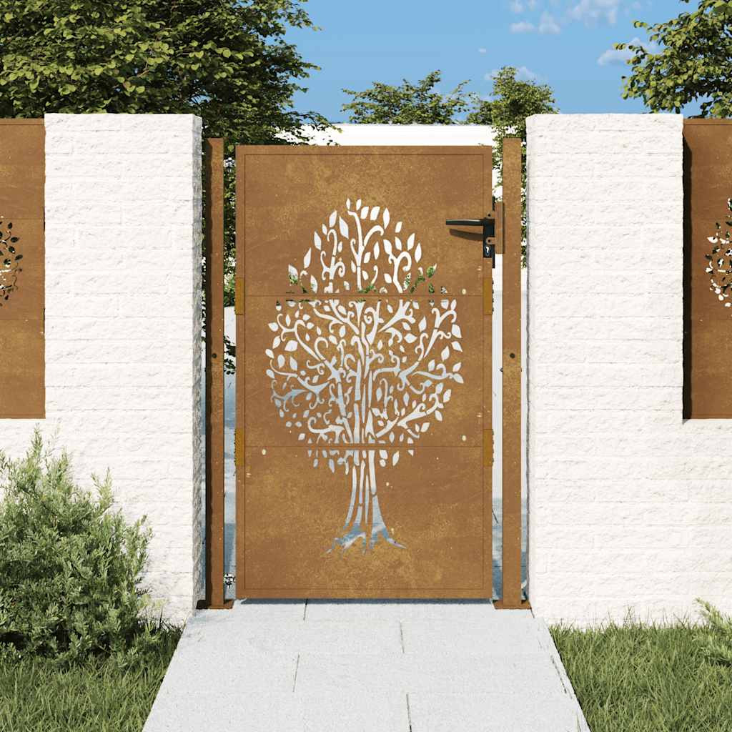 vidaXL Gartentor 100x150 cm Cortenstahl Baumdesign
