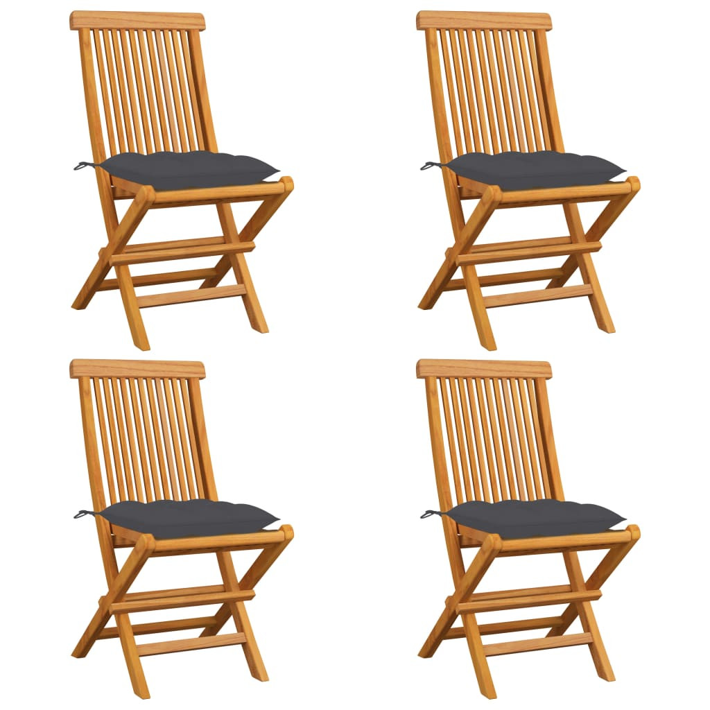 vidaXL Gartenstühle mit Anthrazit Kissen 4 Stk. Massivholz Teak