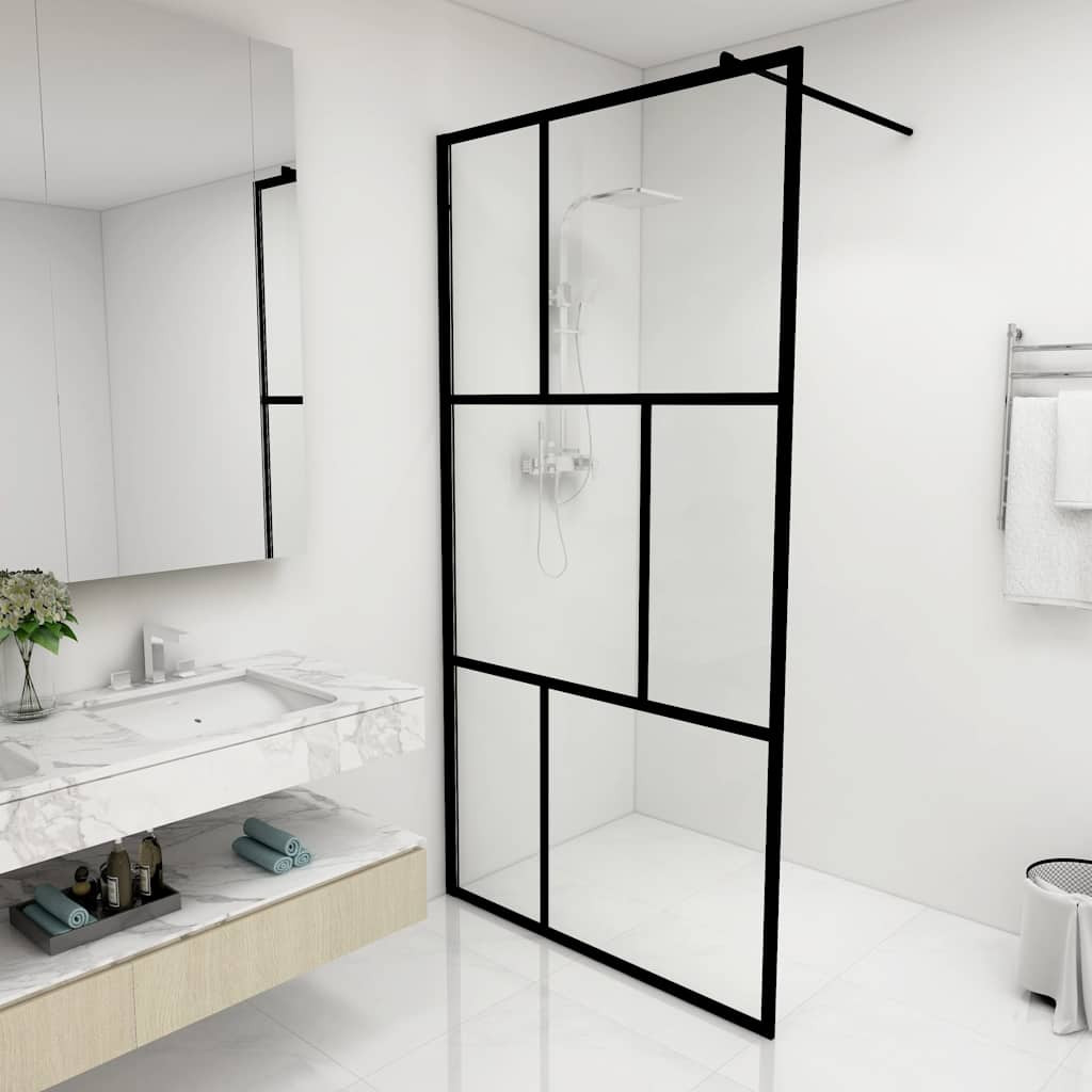 vidaXL Duschwand für Begehbare Duschen mit Hartglas Schwarz 100x195 cm