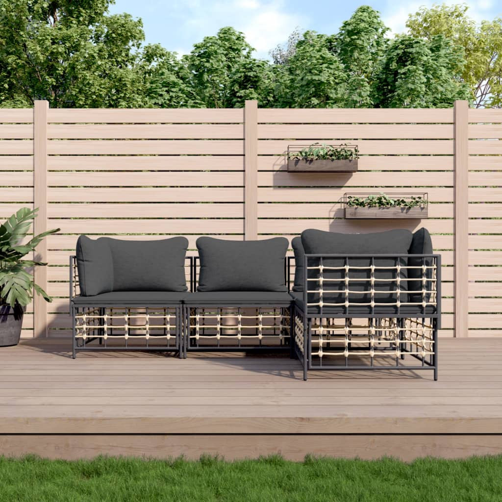 vidaXL 4-tlg. Garten-Lounge-Set mit Kissen Anthrazit Poly Rattan
