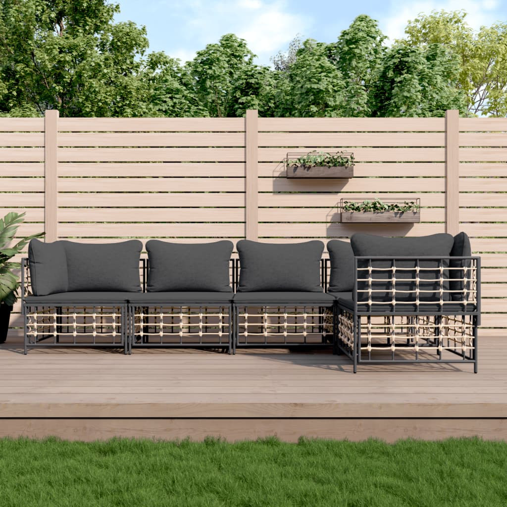 vidaXL 5-tlg. Garten-Lounge-Set mit Kissen Anthrazit Poly Rattan