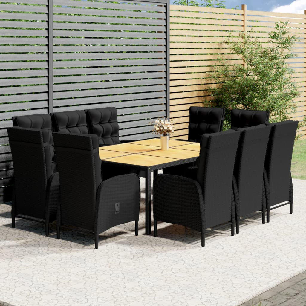 vidaXL 11-tlg. Garten-Essgruppe Poly Rattan Schwarz