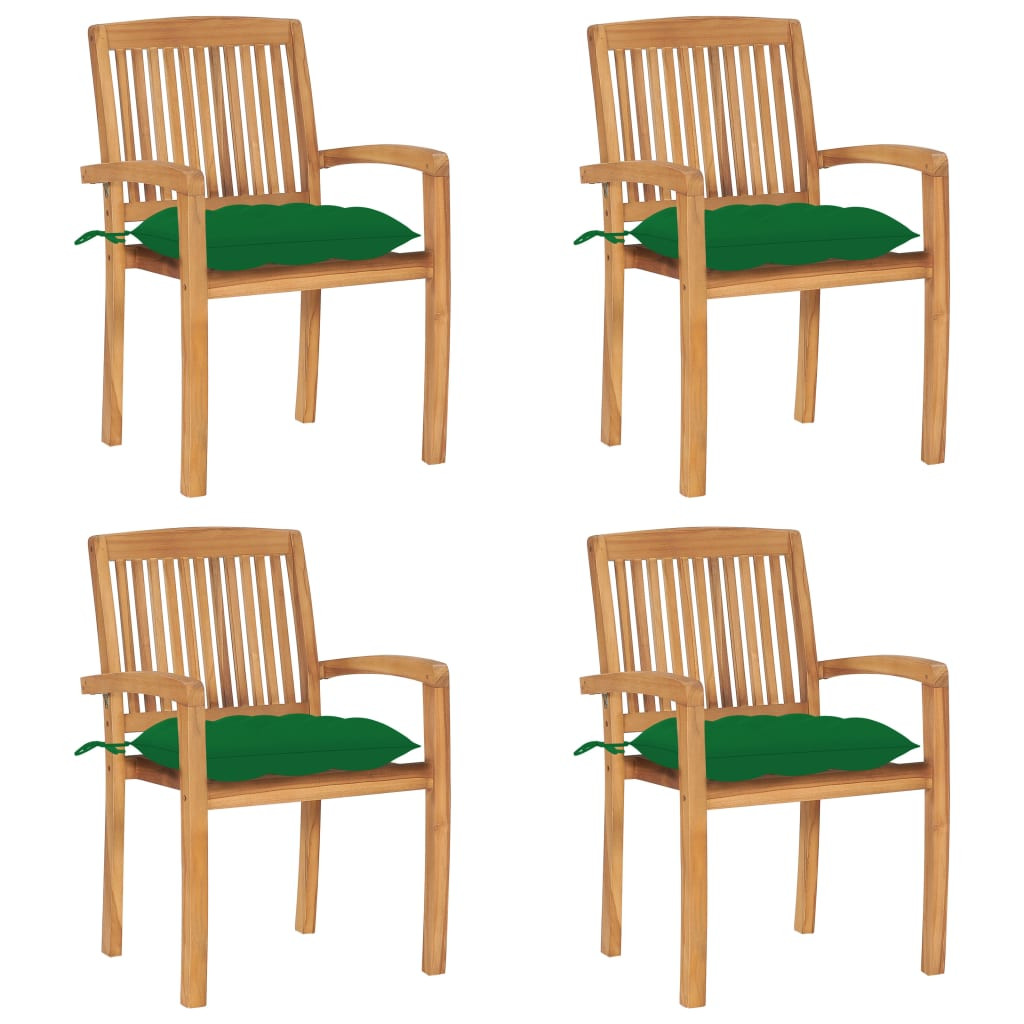 vidaXL Stapelbare Gartenstühle mit Kissen 4 Stk. Massivholz Teak