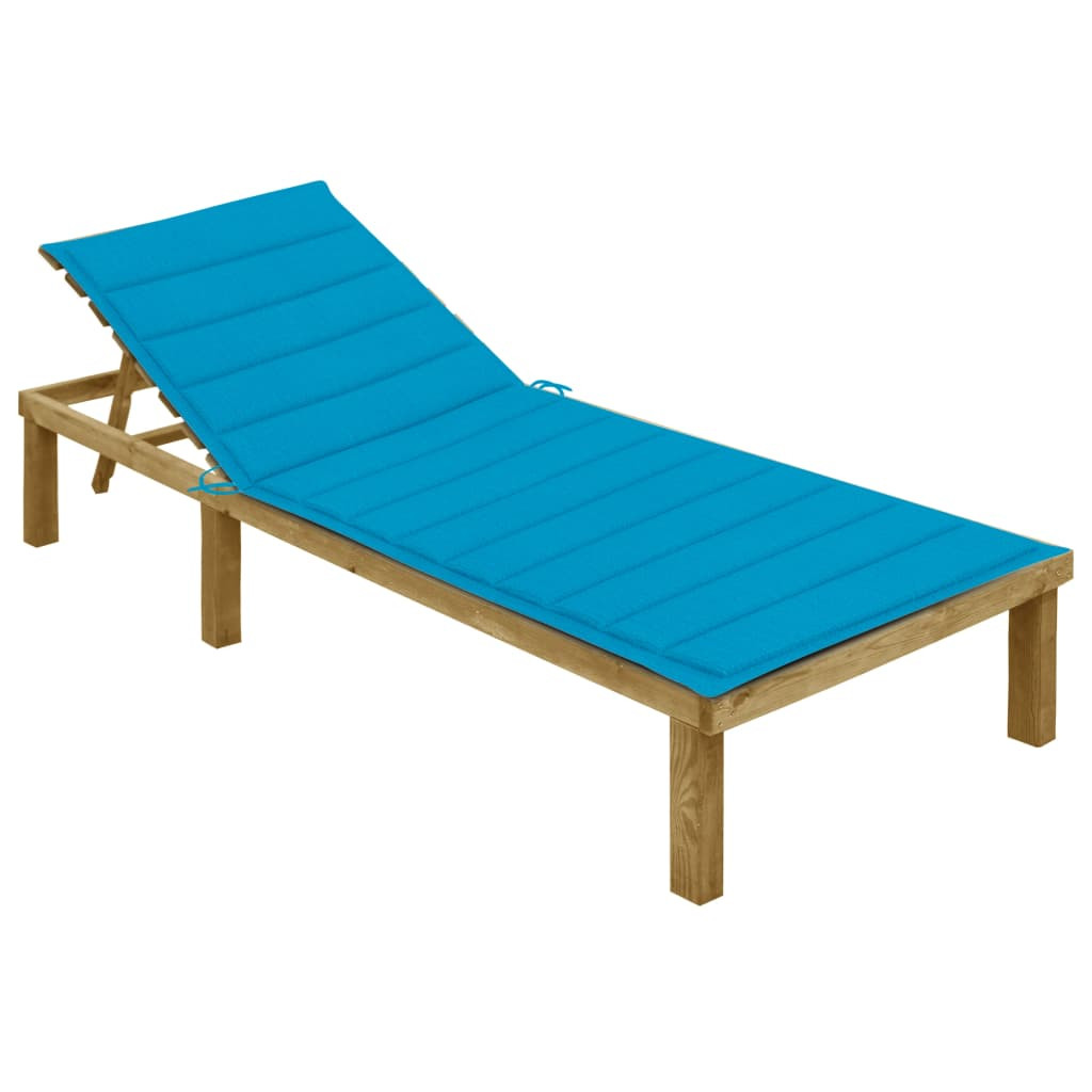 vidaXL Sonnenliege mit Blauer Auflage Imprägniertes Kiefernholz
