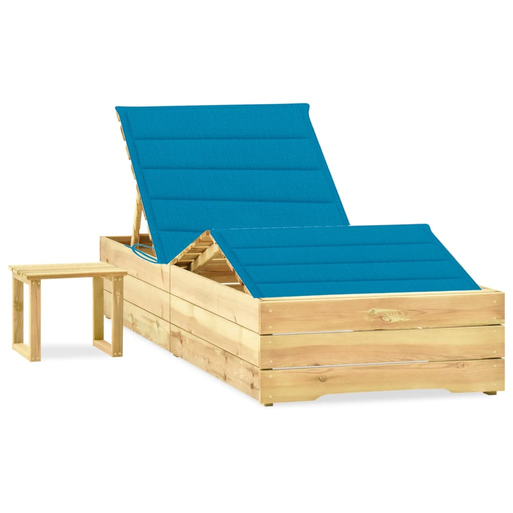 vidaXL Garten-Sonnenliege mit Tisch und Auflage Kiefer Imprägniert
