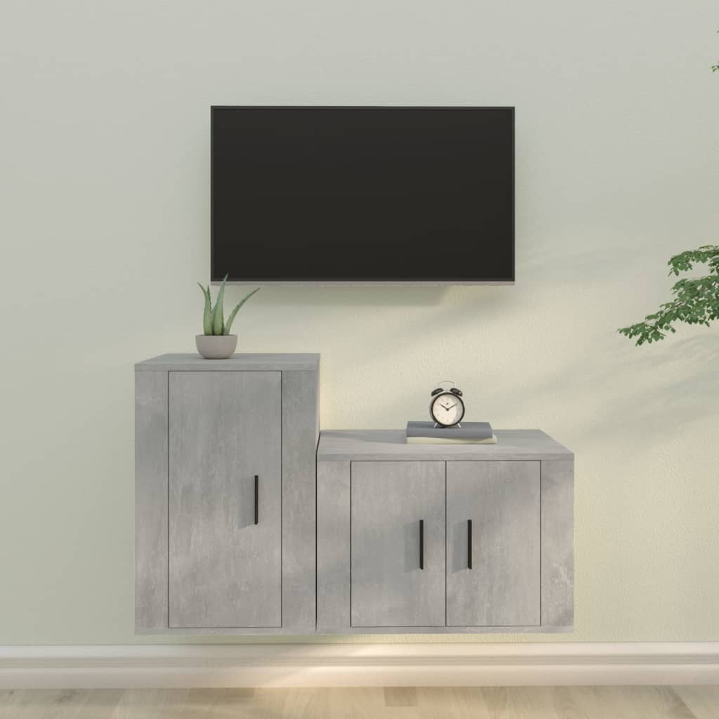 vidaXL 2-tlg. TV-Schrank-Set Betongrau Holzwerkstoff