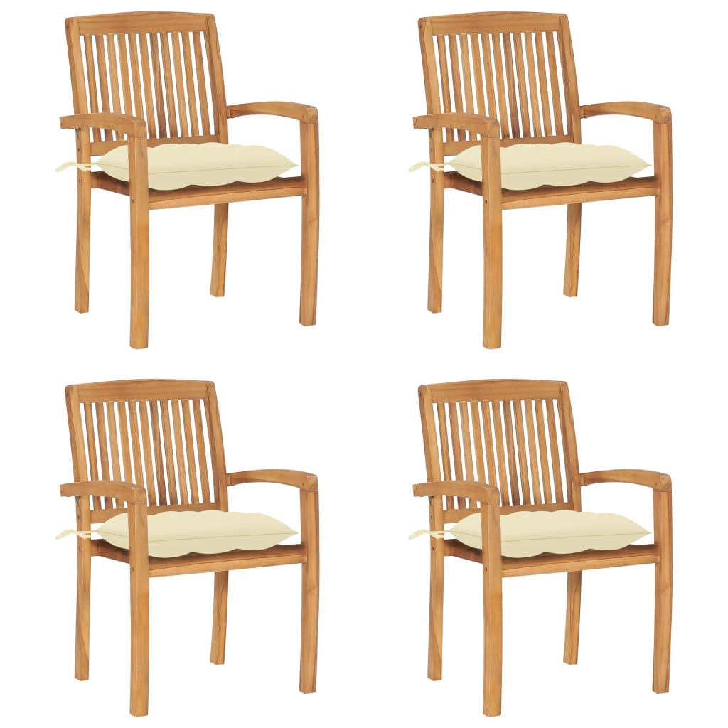 vidaXL Stapelbare Gartenstühle mit Kissen 4 Stk. Massivholz Teak