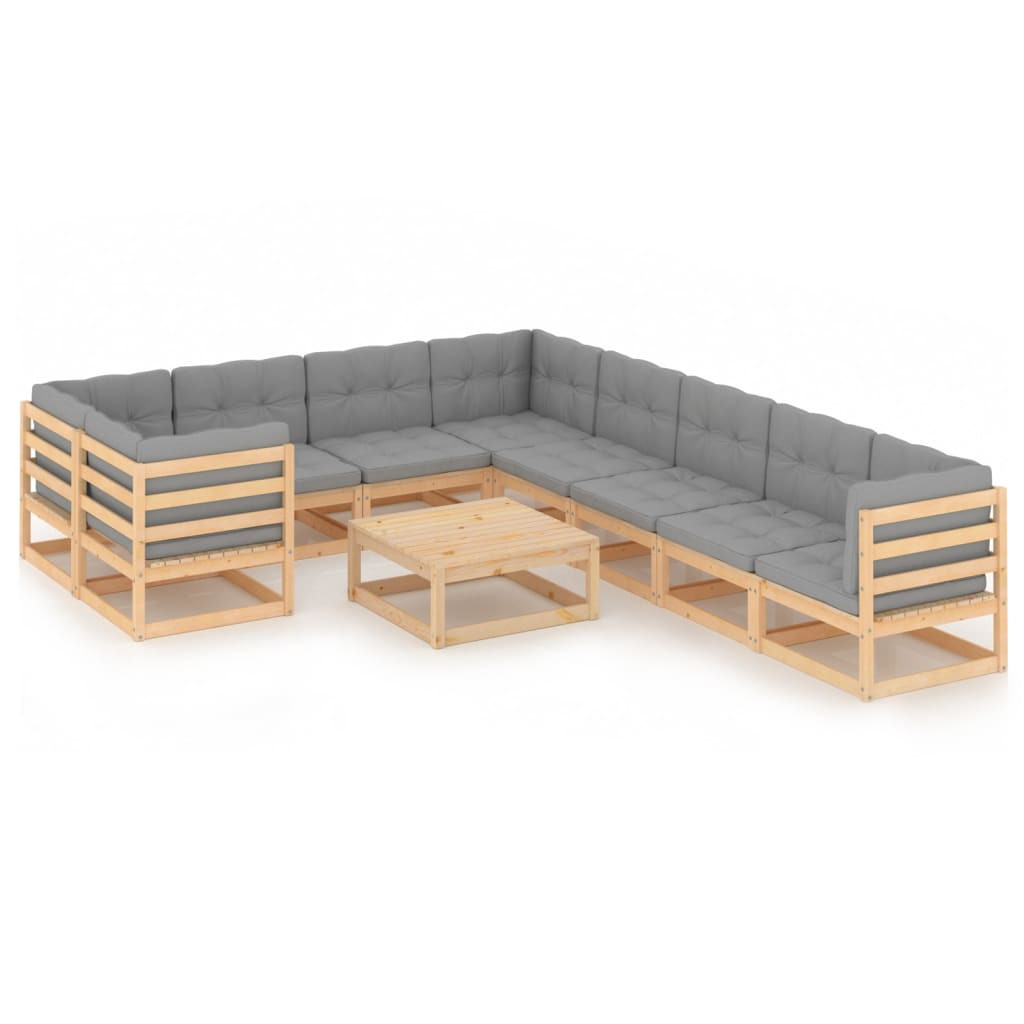vidaXL 10-tlg. Garten-Lounge-Set mit Kissen Massivholz Kiefer