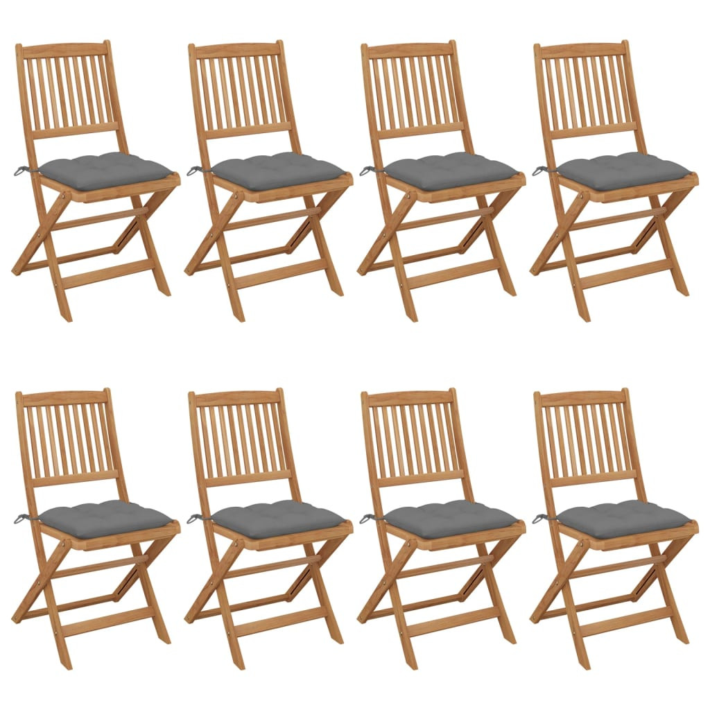 vidaXL Klappbare Gartenstühle 8 Stk. mit Kissen Massivholz Akazie