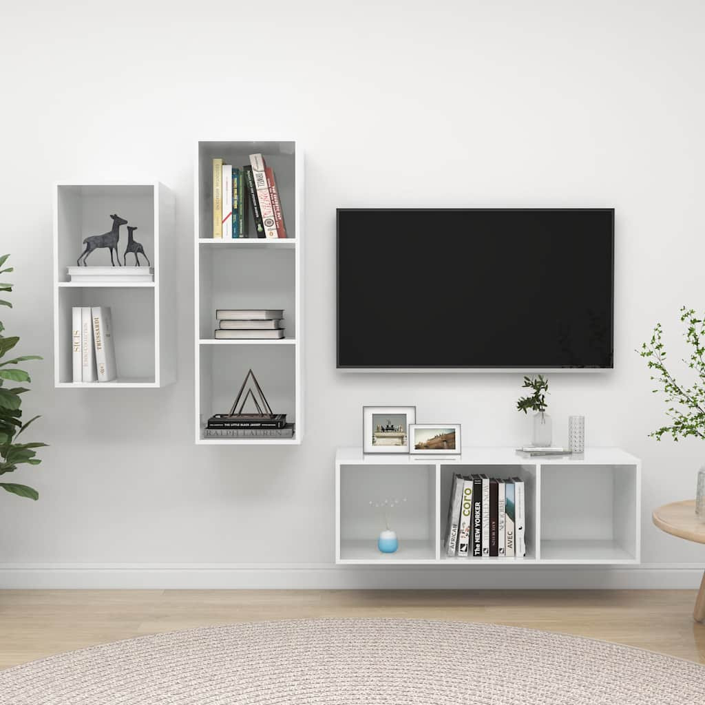vidaXL 3-tlg. TV-Schrank-Set Hochglanz-Weiß Holzwerkstoff