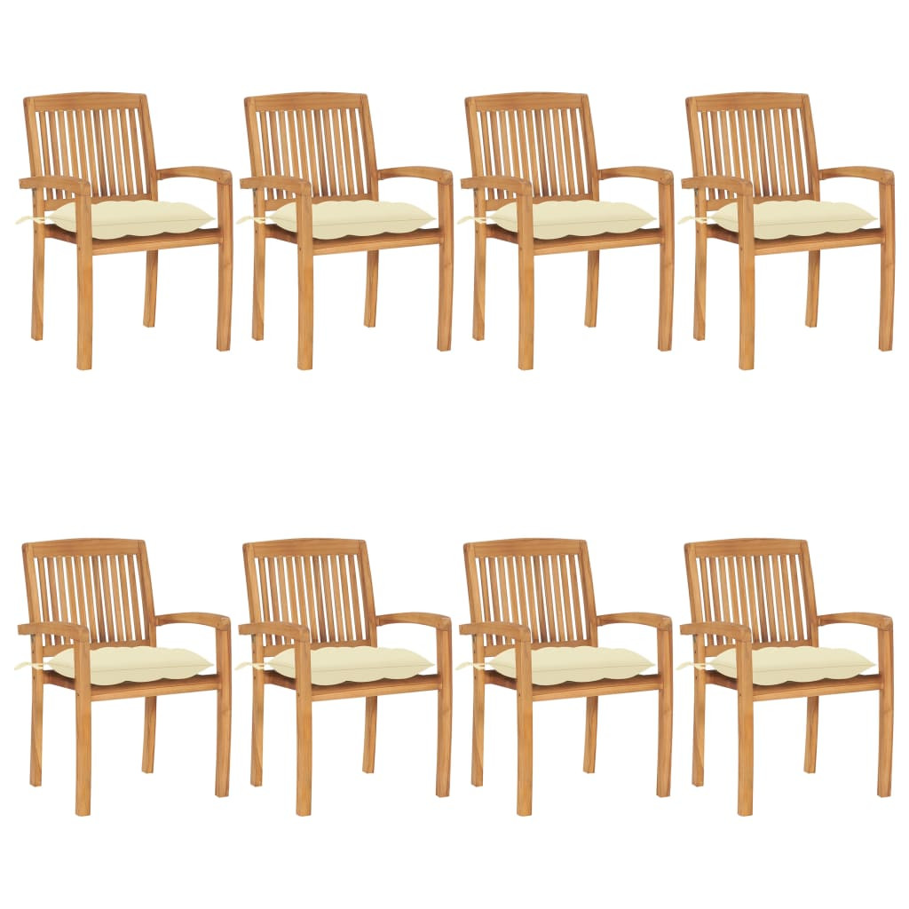 vidaXL Stapelbare Gartenstühle mit Kissen 8 Stk. Massivholz Teak