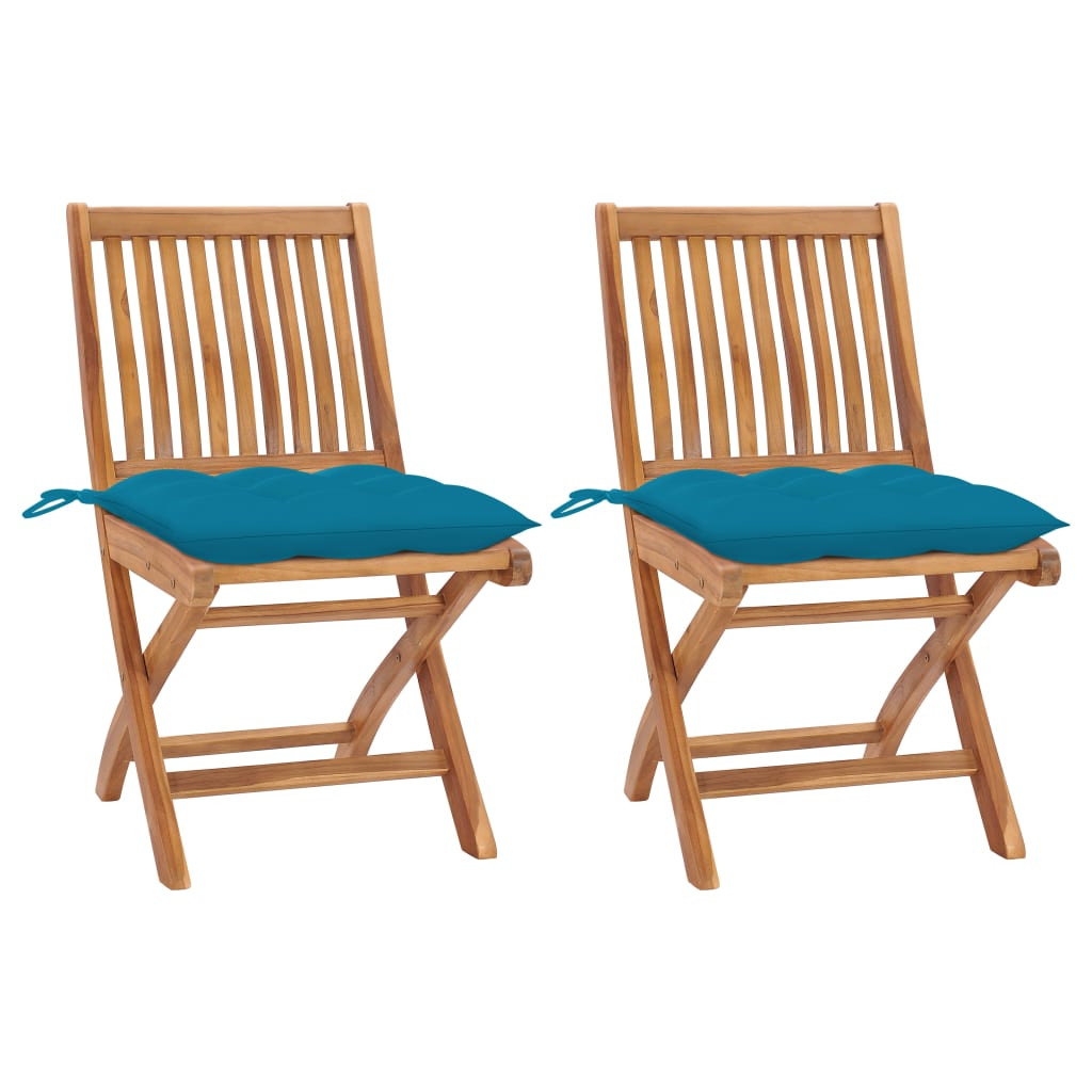 vidaXL Gartenstühle 2 Stk. mit Hellblauen Kissen Massivholz Teak