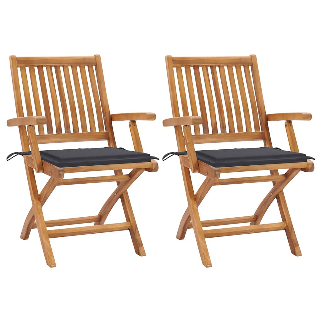 vidaXL Gartenstühle 2 Stk. mit Anthrazit Kissen Massivholz Teak