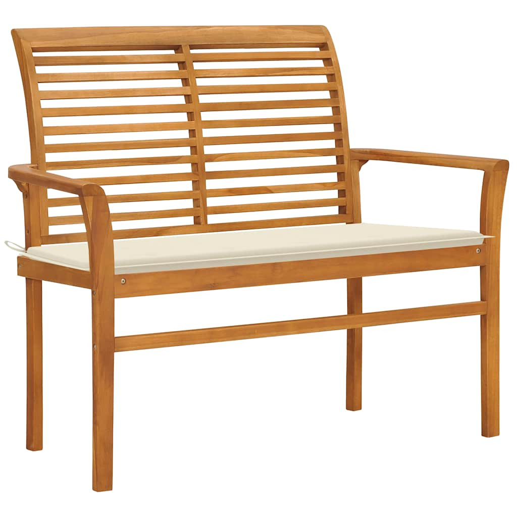 vidaXL Gartenbank mit Cremeweißer Auflage 112 cm Massivholz Teak