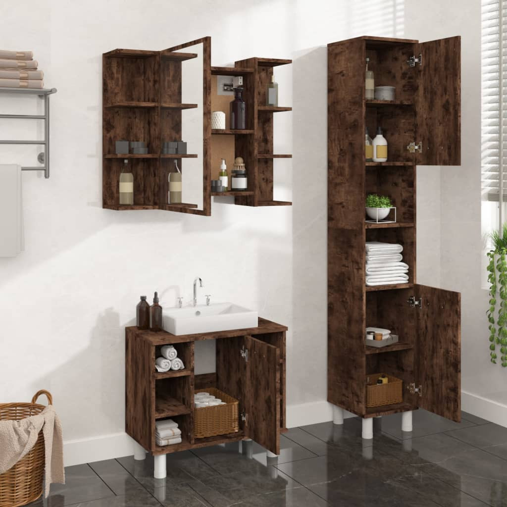 vidaXL 3-tlg. Badmöbel-Set Räuchereiche Holzwerkstoff