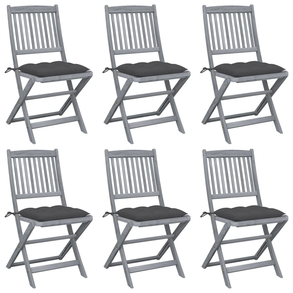 vidaXL Klappbare Gartenstühle 6 Stk. mit Kissen Massivholz Akazie