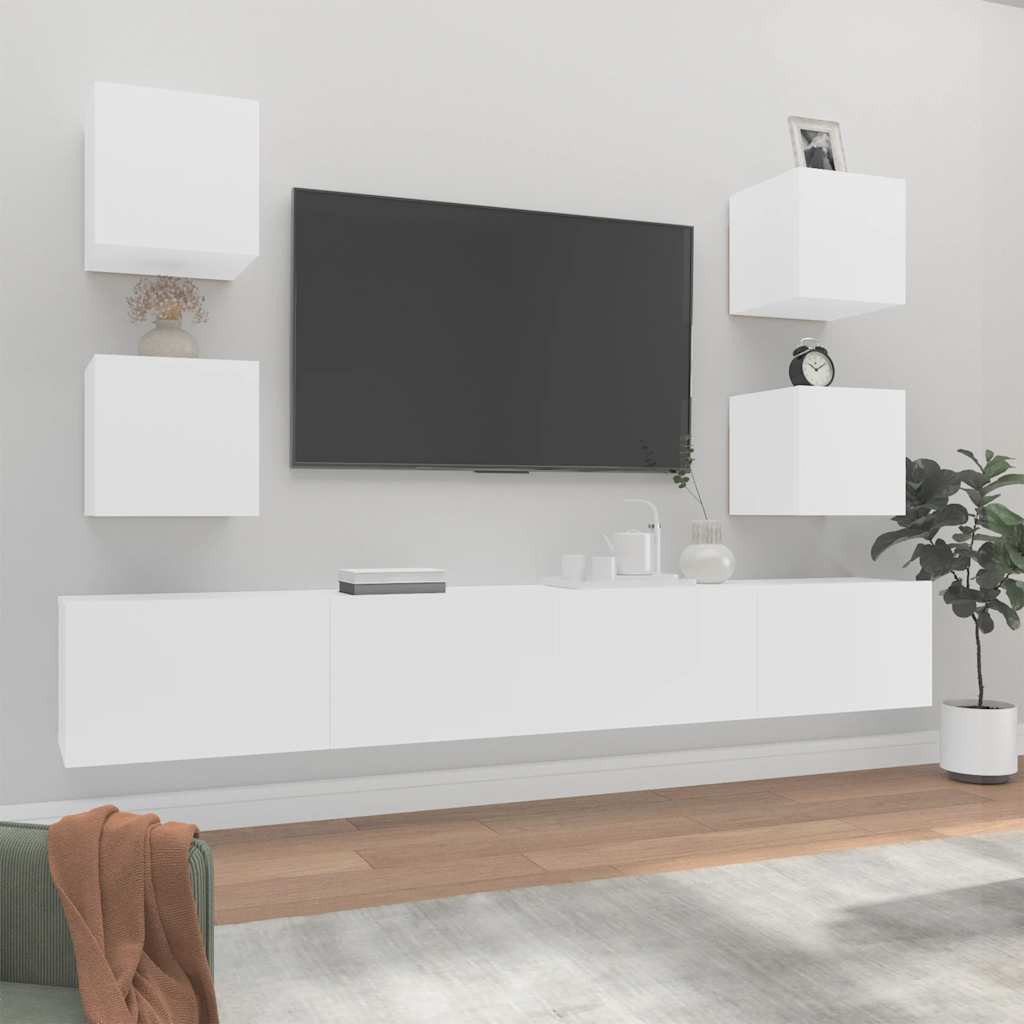 vidaXL 6-tlg. TV-Schrank-Set Weiß Holzwerkstoff