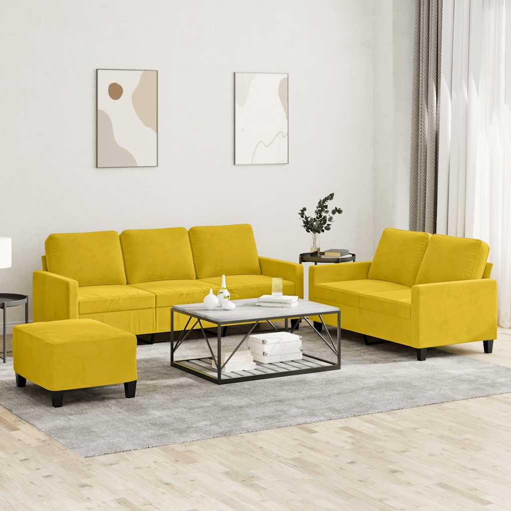 vidaXL 3-tlg. Sofagarnitur mit Kissen Gelb Samt