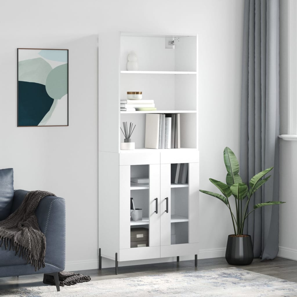 vidaXL Highboard Hochglanz-Weiß 69,5x34x180 cm Holzwerkstoff