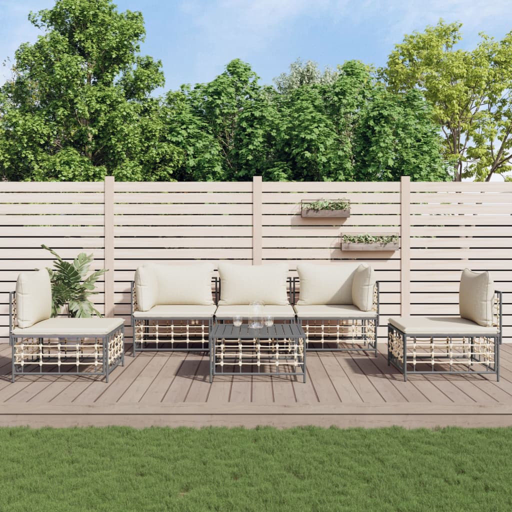 vidaXL 6-tlg. Garten-Lounge-Set mit Kissen Anthrazit Poly Rattan