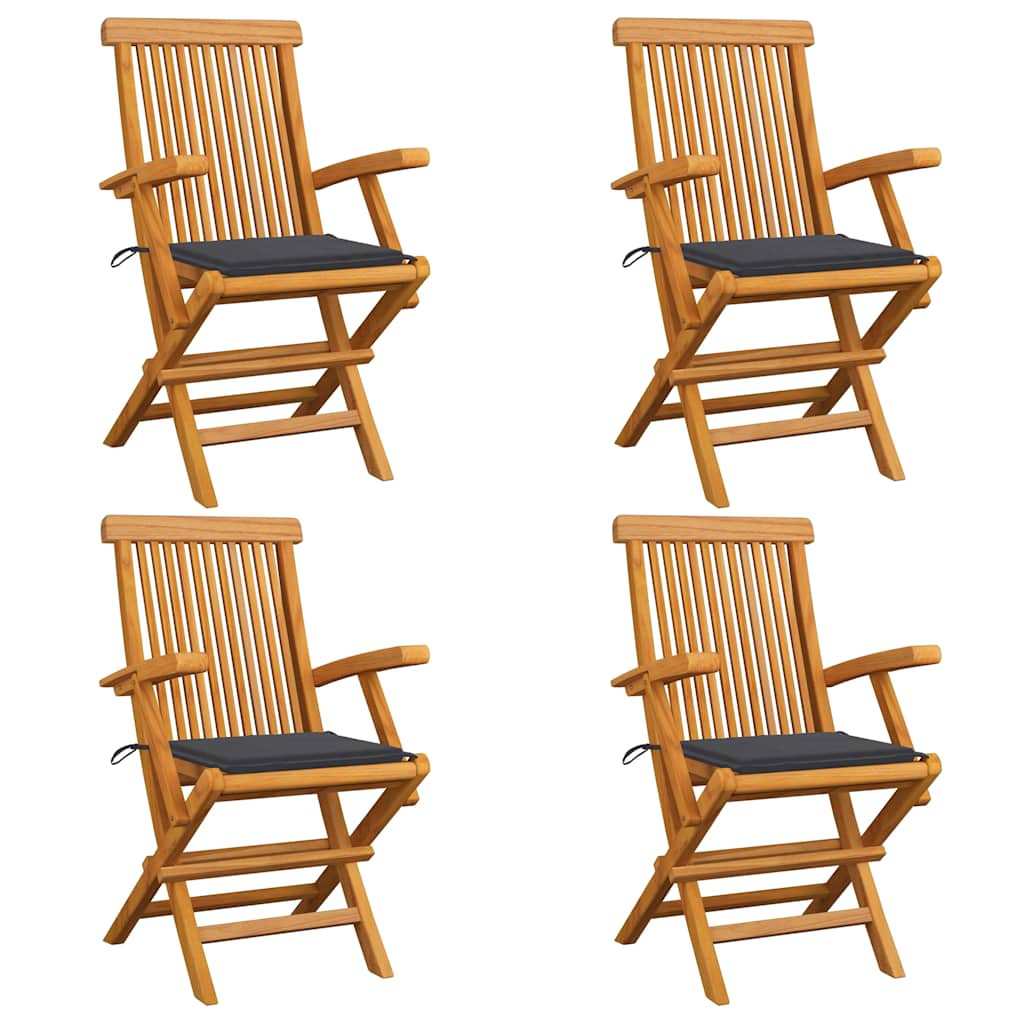 vidaXL Gartenstühle mit Anthrazit Kissen 4 Stk. Massivholz Teak