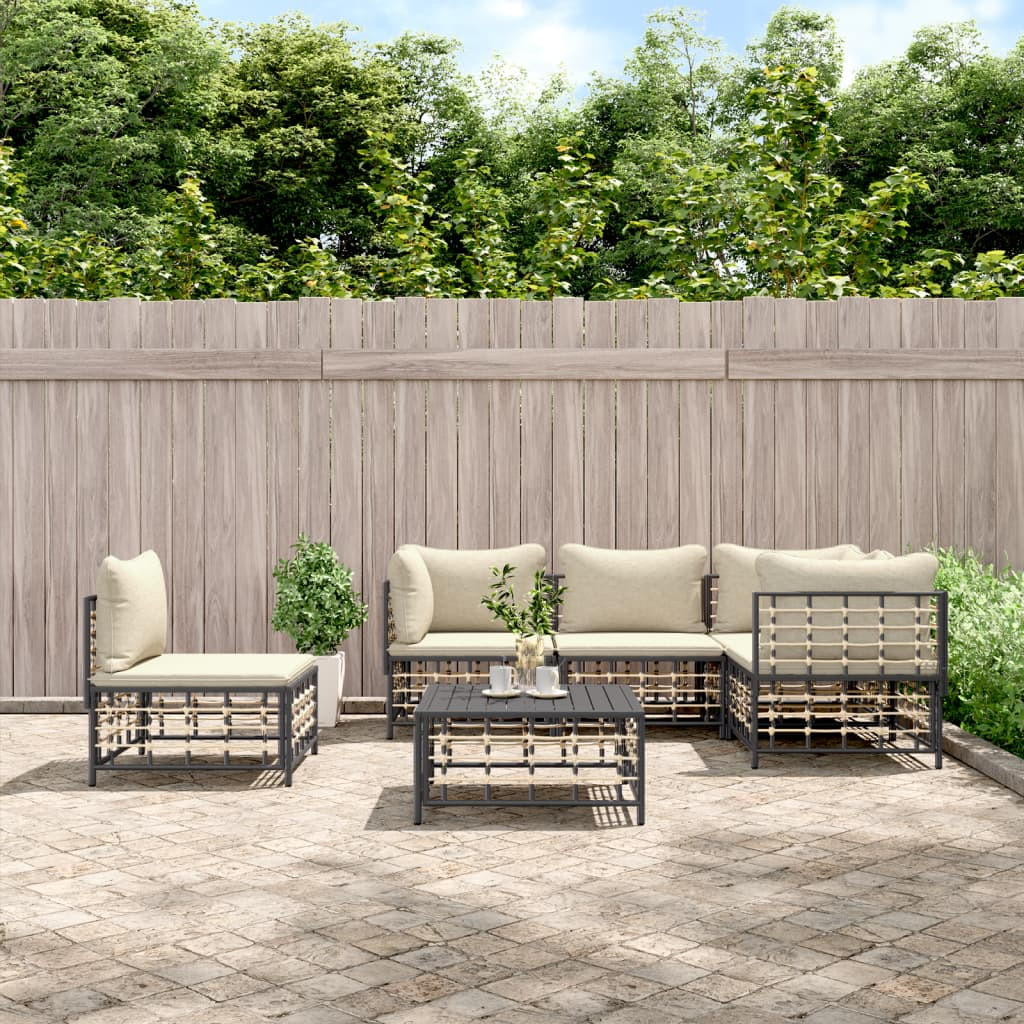 vidaXL 6-tlg. Garten-Lounge-Set mit Kissen Anthrazit Poly Rattan