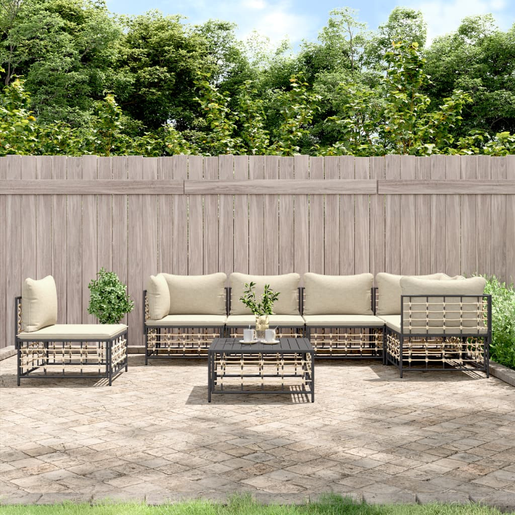 vidaXL 7-tlg. Garten-Lounge-Set mit Kissen Anthrazit Poly Rattan