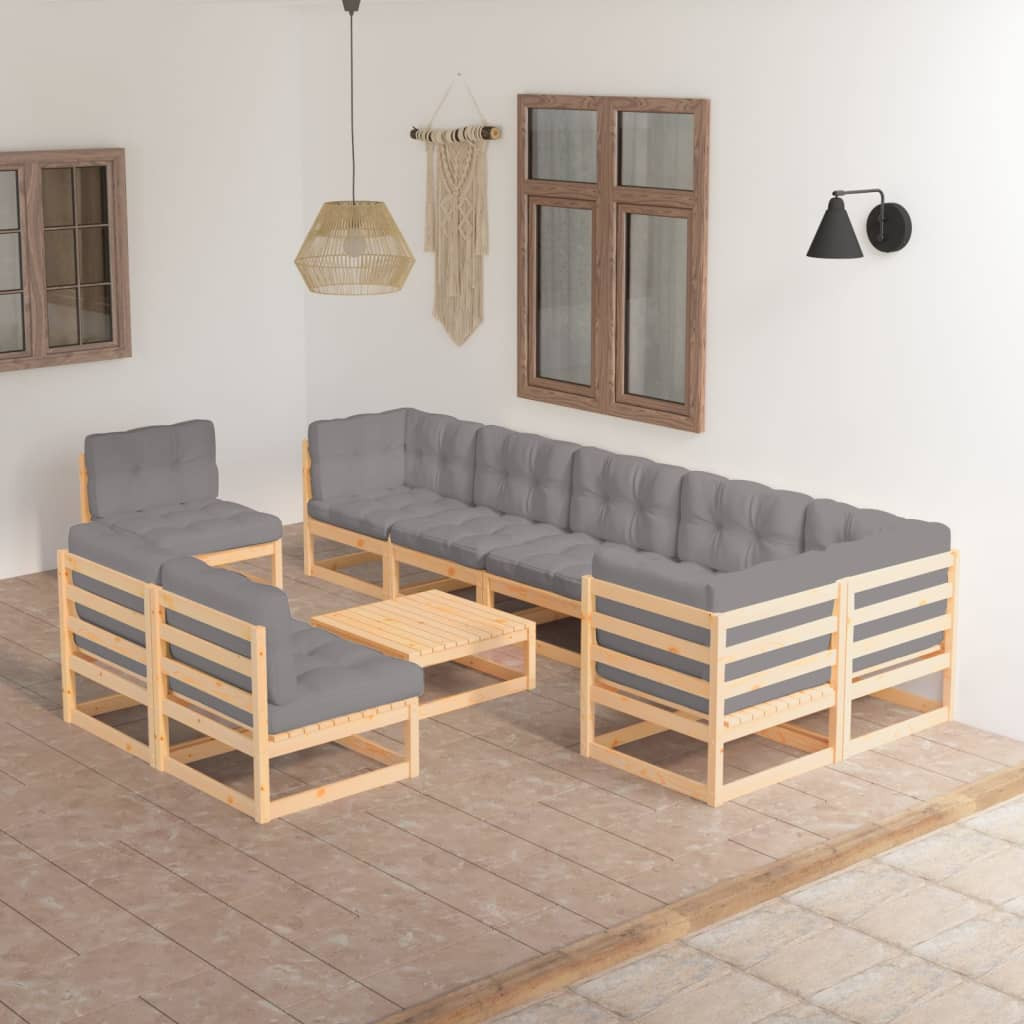 vidaXL 10-tlg. Garten-Lounge-Set mit Kissen Massivholz Kiefer